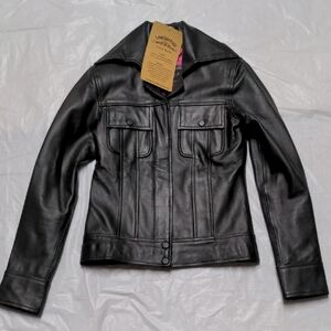Leather Cult Black Genuine Leather Motorcycle Jacket NWT Size 32/XS